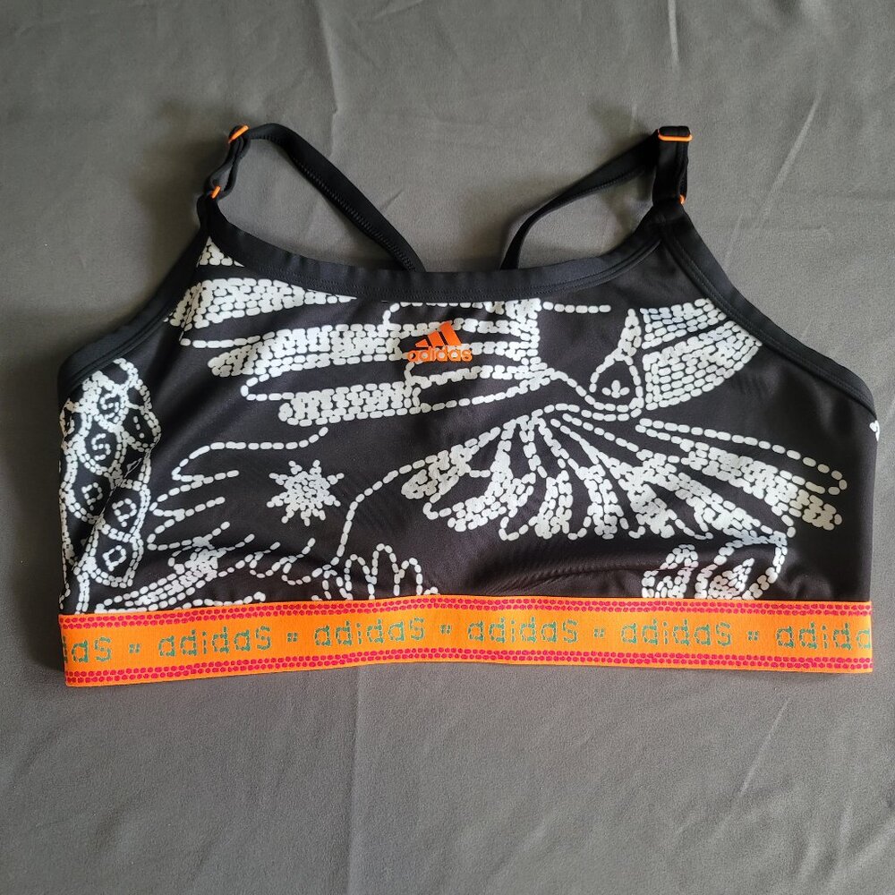 adidas x Farm Rio Sports Bra Womens XXL Black Floral Tribal Light Support Active